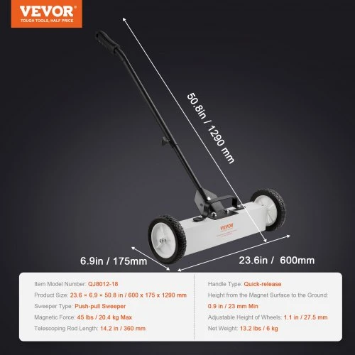 Koduva Magnetinė šluota VEVOR QJ8012-18 su ratukais, 20,4kg, 60 x 17,5 x 129 cm