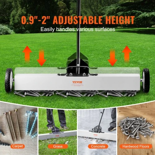 VEVOR Magnetinė šluota su ratukais ir teleskopiniu magnetiniu surinkimo įrankiu, 91 cm, iki 24,9kg