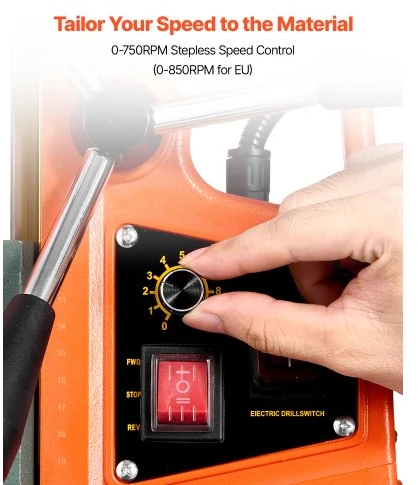 Koduva Magnetinės gręžimo staklės VEVOR MD-50E, 1400 W, 50 mm, 0-850 aps./min., su 11 karūninių grąžtų