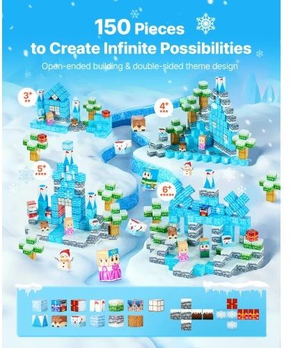 Koduva Magnetinių kaladėlių rinkinys VEVOR Glacier Castle Set, 150 vnt., nuo 3 metų