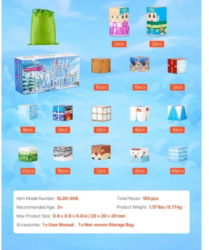 Koduva Magnetinių kaladėlių rinkinys VEVOR Glacier Castle Set, 150 vnt., nuo 3 metų
