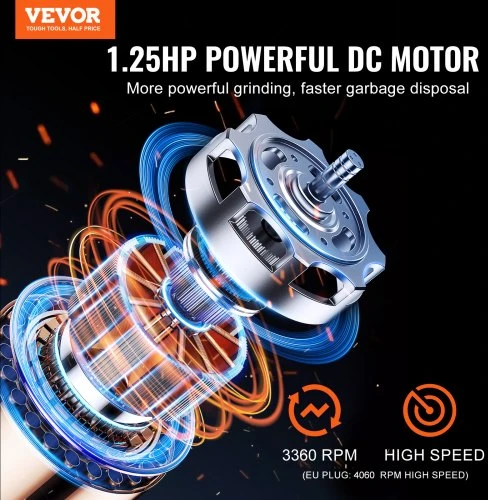 VEVOR Maisto atliekų smulkintuvas JWM-931, 0,93 kW, 4060 RPM, 21 x 21 x 39 cm