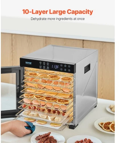 VEVOR Maisto džiovintuvas FD-1018, 1000 W, 10 nerūdijančio plieno padėklų, 25 l
