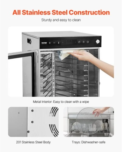 VEVOR Maisto džiovyklė H12-CX001, 12 nerūdijančiojo plieno padėklų, 800 W, 45,5 l