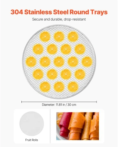 VEVOR Maisto džiovyklė H12-CX001, 12 nerūdijančiojo plieno padėklų, 800 W, 45,5 l