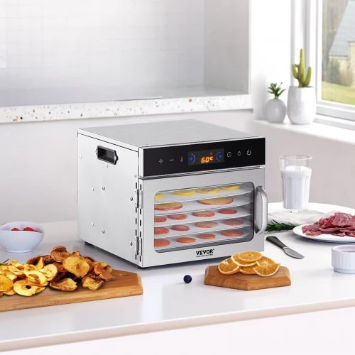 VEVOR Maisto džiovyklė H6-C001, 6 nerūdijančio plieno padėklai, 400 W, 10,3 l