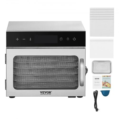 VEVOR Maisto džiovyklė H6-C001, 6 nerūdijančio plieno padėklai, 400 W, 10,3 l