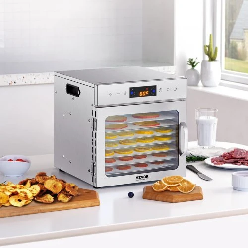 VEVOR Maisto džiovyklė H8-C001, 8 nerūdijančiojo plieno padėklai, 400 W, 13,2 l