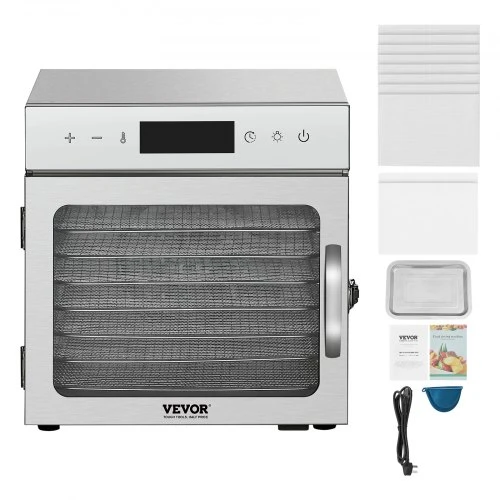 VEVOR Maisto džiovyklė H8-C001, 8 nerūdijančiojo plieno padėklai, 400 W, 13,2 l