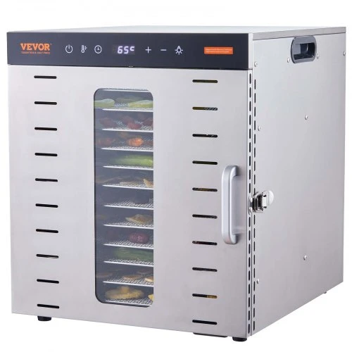 VEVOR Maisto džiovyklė SS-10X, nerūdijantis plienas, 1000 W, 10 padėklų, 46 x 42 x 47 cm