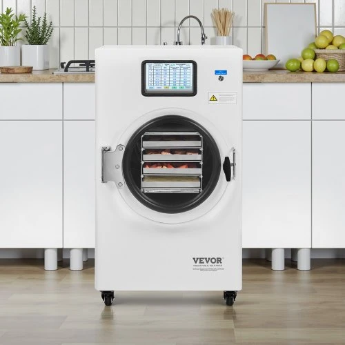 VEVOR Maisto liofilizavimo aparatas HFD-4 su vakuuminiu siurbliu, 4 padėklai, 4-6kg partijai, baltas
