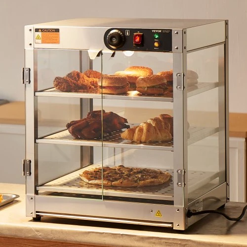 VEVOR Maisto šildymo vitrina NB-03, 3 aukštų, 800 W, 90 l, 51 x 51 x 62 cm