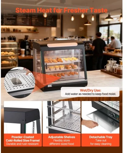 VEVOR Maisto šildymo vitrina NB-601, 3 lygių, 1200 W, 100 l, 66 x 48 x 64 cm