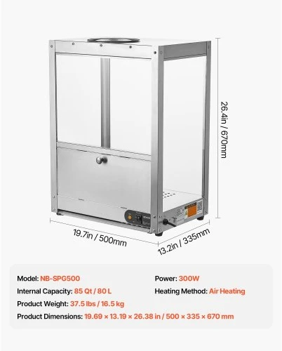 VEVOR Maisto šildymo vitrina NB-SPG500, 80 l, nerūdijantis plienas, 50 x 34 x 67 cm