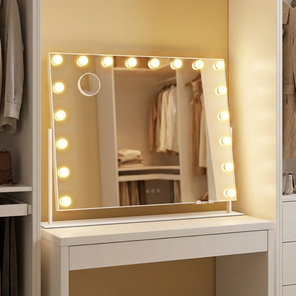 Songmics Makiažo veidrodis su LED apšvietimu, 3 šviesos spalvos, baltas, 12 x 90 x 65 cm