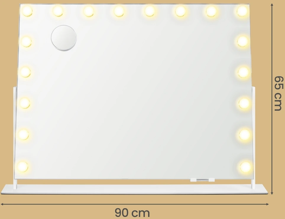 Songmics Makiažo veidrodis su LED apšvietimu, 3 šviesos spalvos, baltas, 12 x 90 x 65 cm