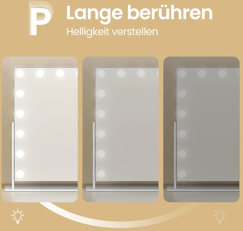 Songmics Makiažo veidrodis su LED apšvietimu, 3 šviesos spalvos, baltas, 12 x 90 x 65 cm