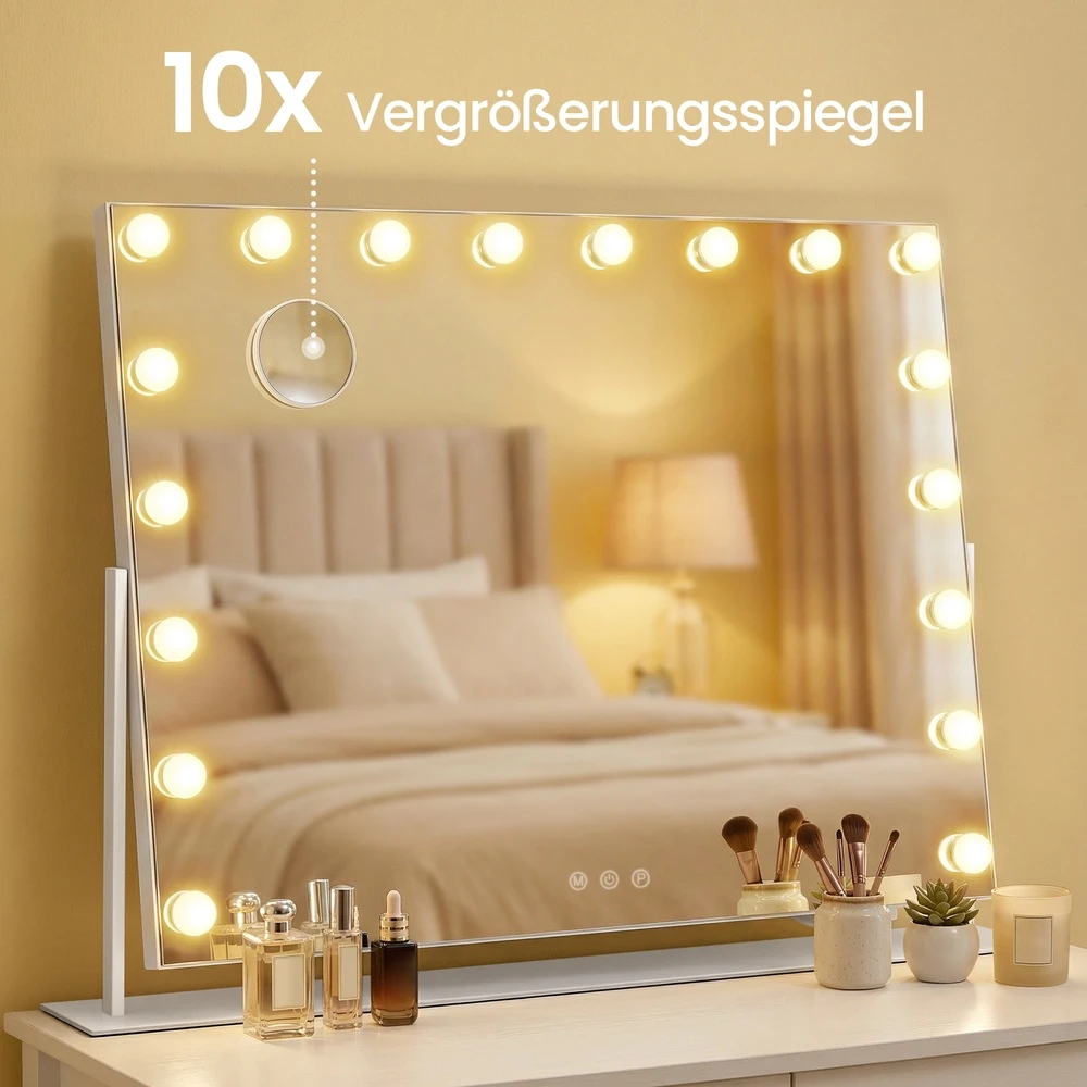 Songmics Makiažo veidrodis su LED apšvietimu, 3 šviesos spalvos, baltas, 12 x 90 x 65 cm