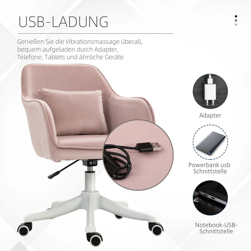 Aosom Masažinė biuro kėdė, rožinė, 78-86 cm, USB jungtis