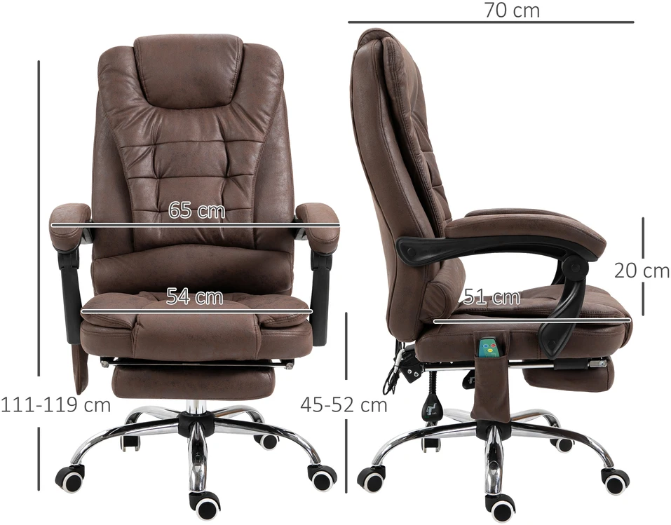Aosom Masažinė biuro kėdė su gulėjimo ir šildymo funkcija, sukinėjama, ergonomiška, ruda, iki 120 kg