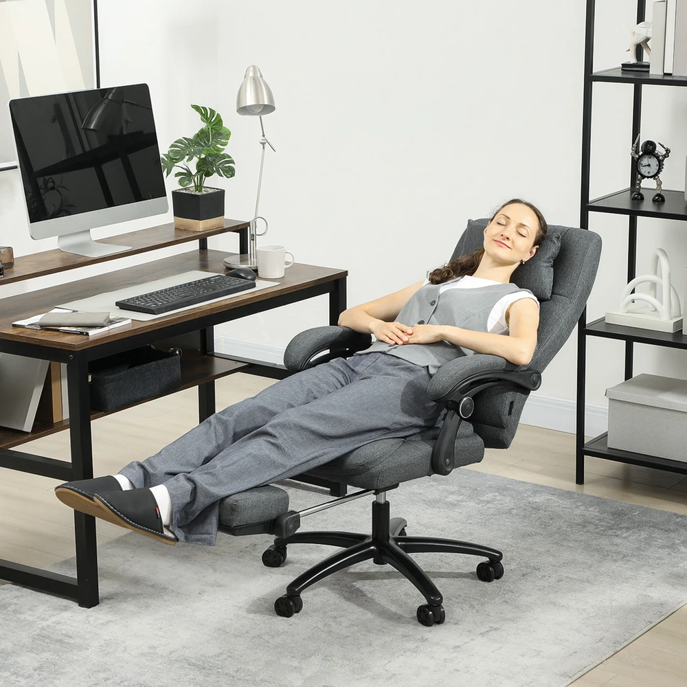 Aosom Masažinė biuro kėdė, USB sąsaja, tamsiai pilka, 64 x 74 x 109-117 cm