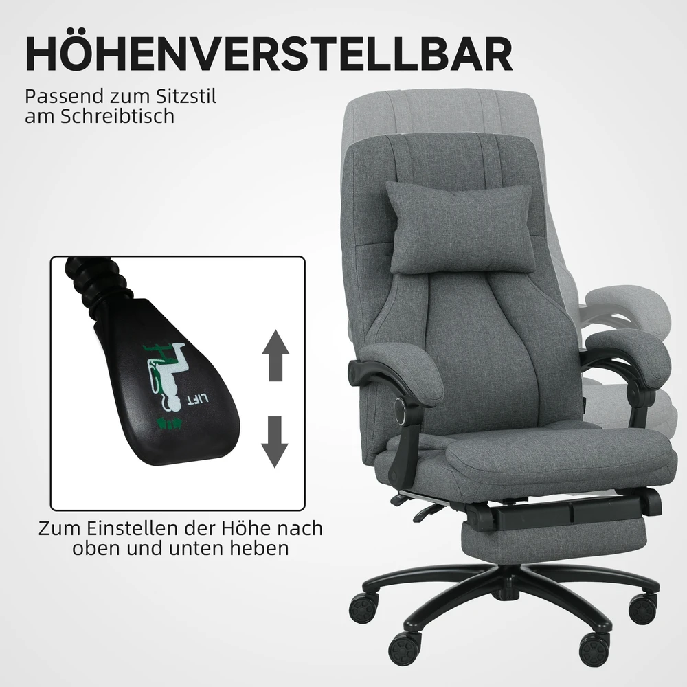 Aosom Masažinė biuro kėdė, USB sąsaja, tamsiai pilka, 64 x 74 x 109-117 cm