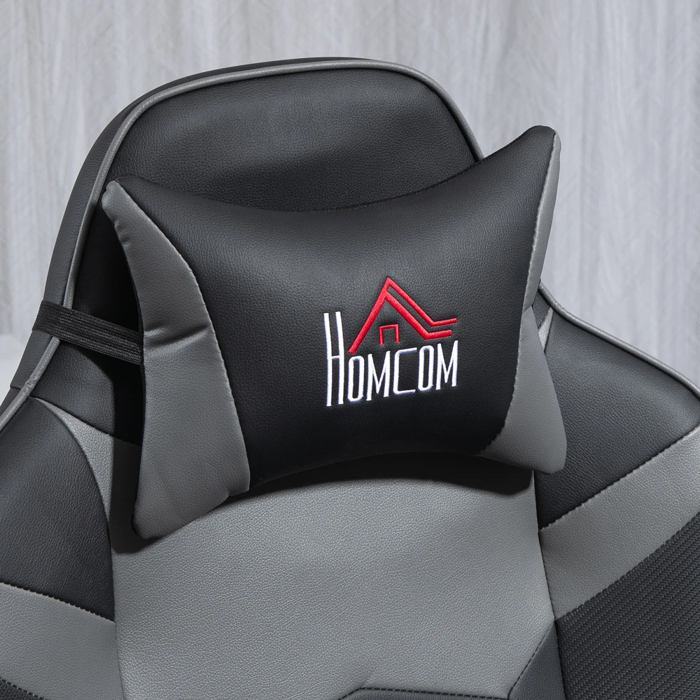Aosom Masažinė gaming kėdė su atlošiama atkalte ir pakoju, pilka, iki 120 kg