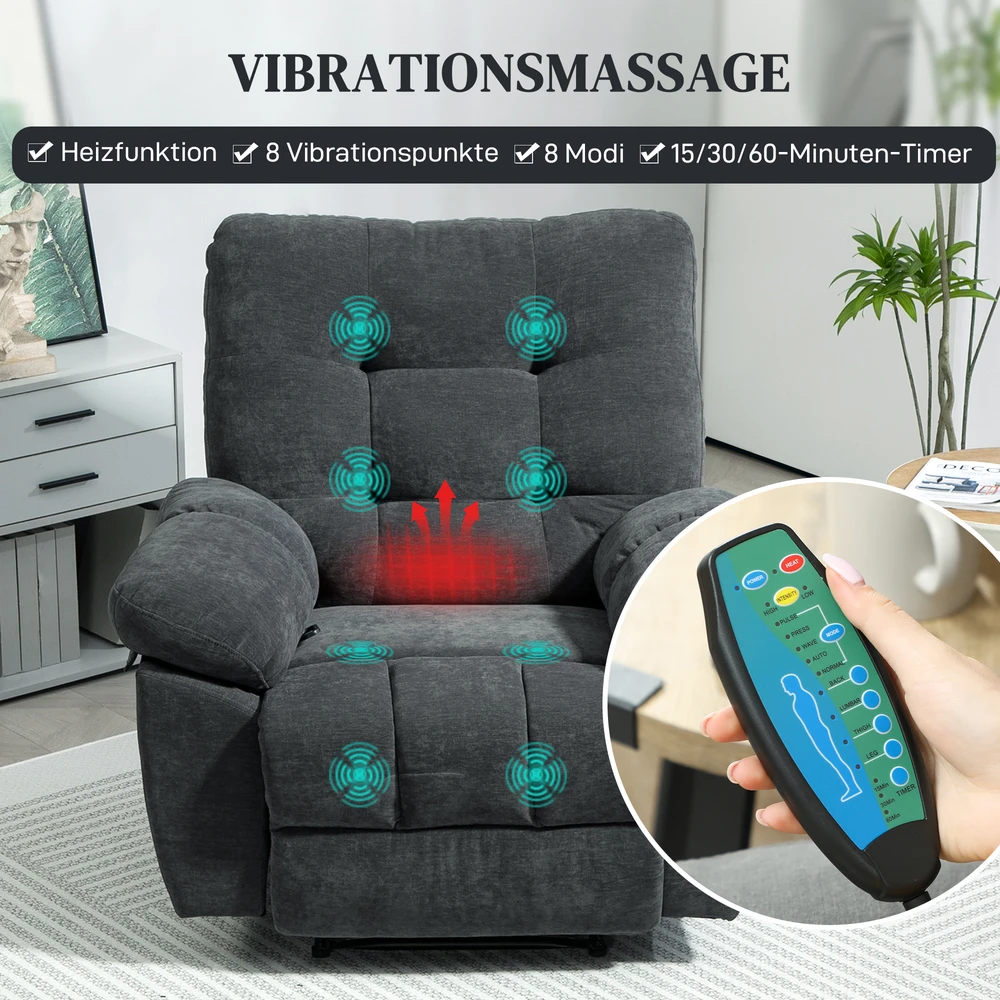 Aosom Masažinis recliner krėslas, tamsiai pilkas, 150°, 150 kg