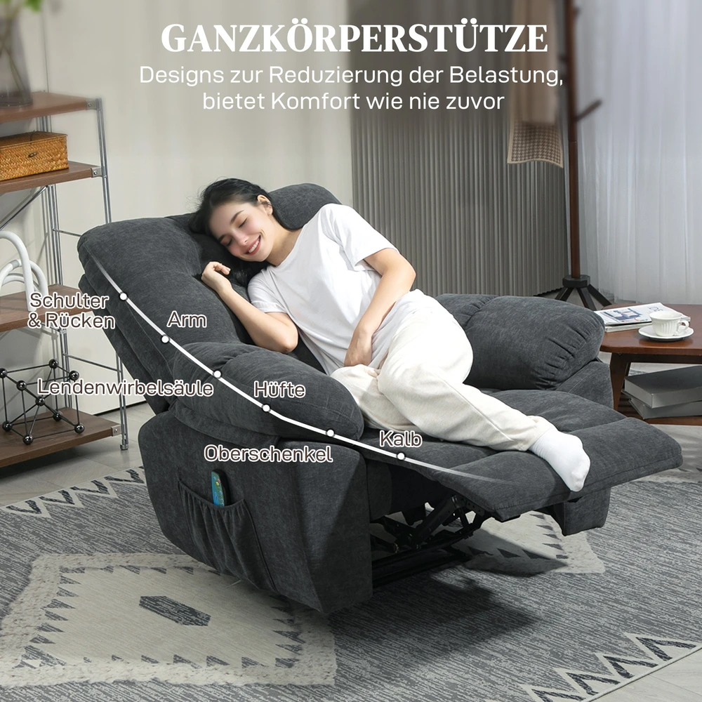 Aosom Masažinis recliner krėslas, tamsiai pilkas, 150°, 150 kg