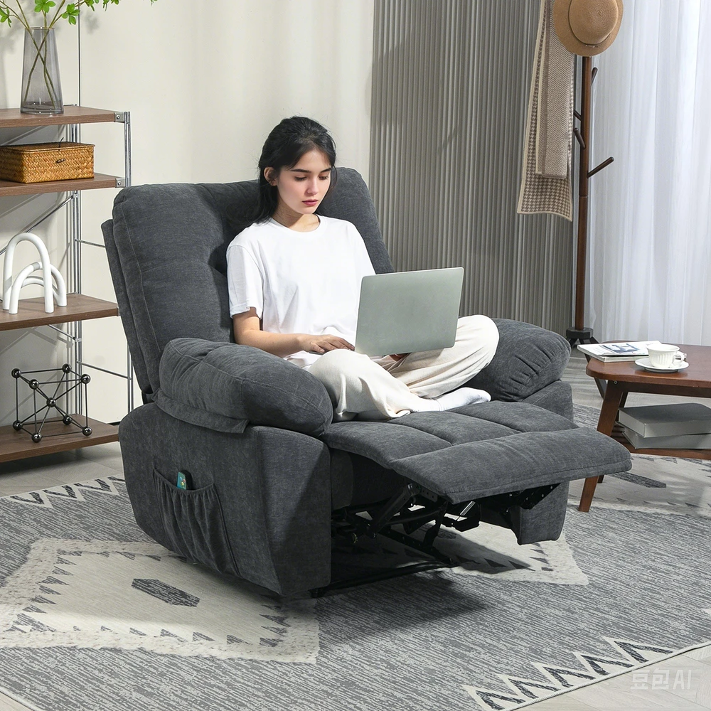 Aosom Masažinis recliner krėslas, tamsiai pilkas, 150°, 150 kg