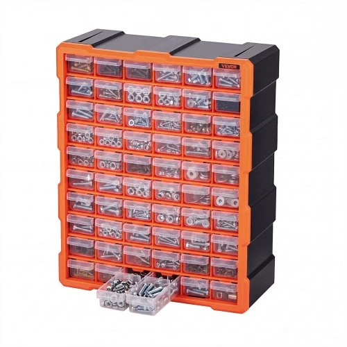 VEVOR Mažų detalių organizatorius MJ10505, 60 stalčių, PP plastikas, juoda / oranžinė, 39 x 16 x 50 cm