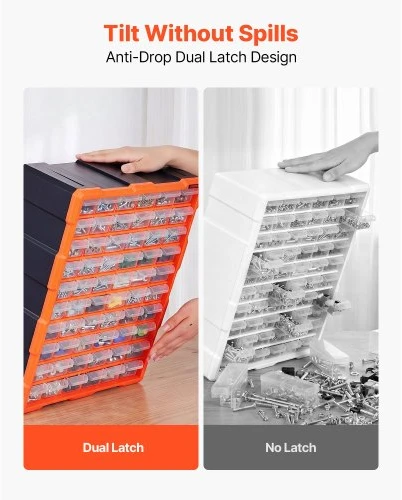 VEVOR Mažų detalių organizatorius MJ10505, 60 stalčių, PP plastikas, juoda / oranžinė, 39 x 16 x 50 cm