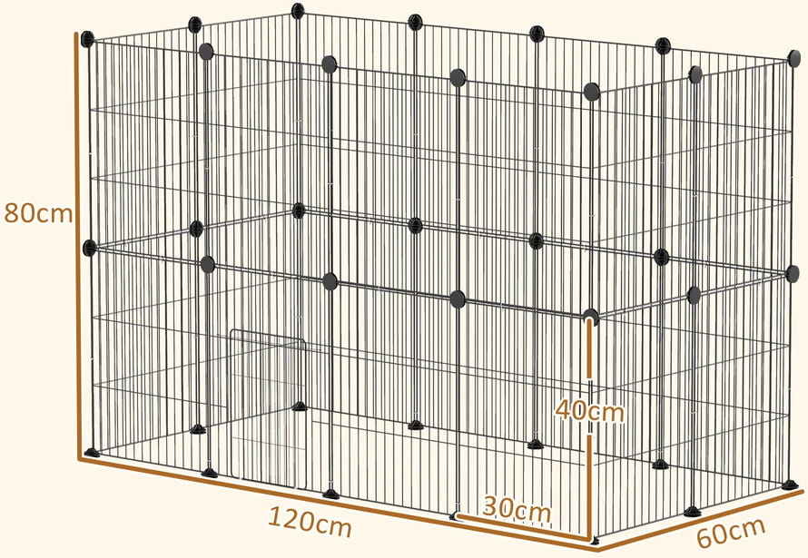 Aosom Mažų gyvūnų narvas, lauko aptvaras, modulinė konstrukcija, 0,72 m², plienas, juoda