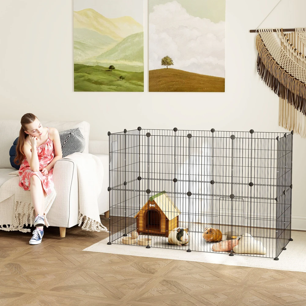 Aosom Mažų gyvūnų narvas, lauko aptvaras, modulinė konstrukcija, 0,72 m², plienas, juoda