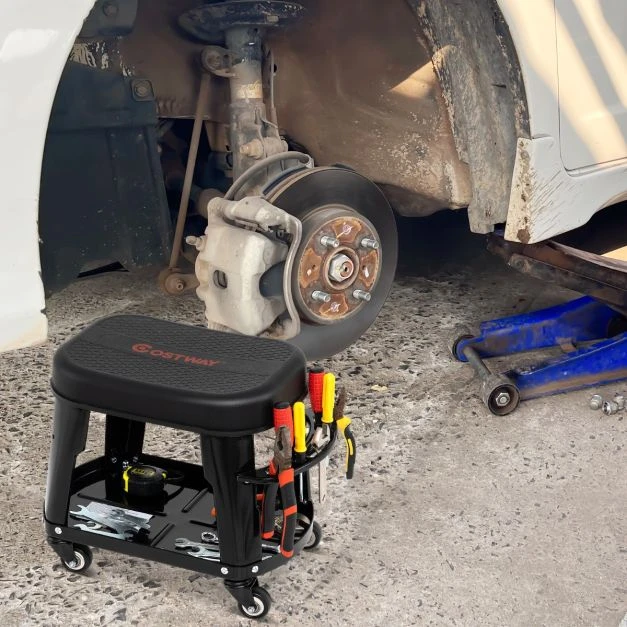 Promotion Mechaniko Suoliukas su Ratukais ir Įrankių Dėklu Juodas