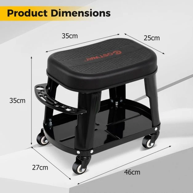 Promotion Mechaniko Suoliukas su Ratukais ir Įrankių Dėklu Juodas
