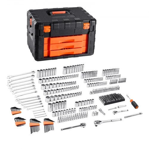 VEVOR Mechanikų įrankių rinkinys XL3265A, 450 vnt., su dėklu, juoda / oranžinė