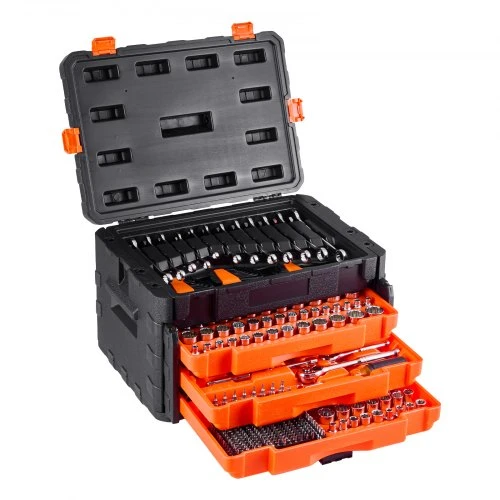 VEVOR Mechanikų įrankių rinkinys XL3265A, 450 vnt., su dėklu, juoda / oranžinė