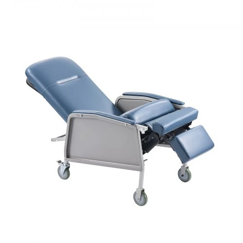 VEVOR Medicininė atlošiama kėdė D574-BR, 3 padėčių, su 4 ratukais, balta/mėlyna, 107 x 66 x 120 cm