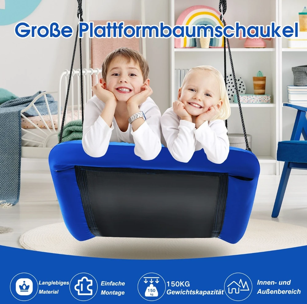 Promotion Medinė sūpynė su reguliuojama virve 83x155 cm mėlyna