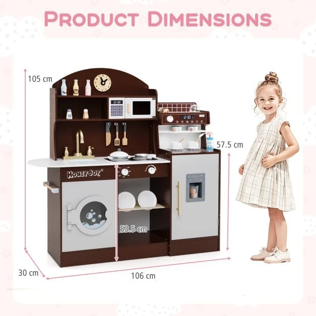 Promotion Medinė virtuvėlė vaikams su laikrodžiu ir mikrobangų krosnele, ruda/rožinė/balta