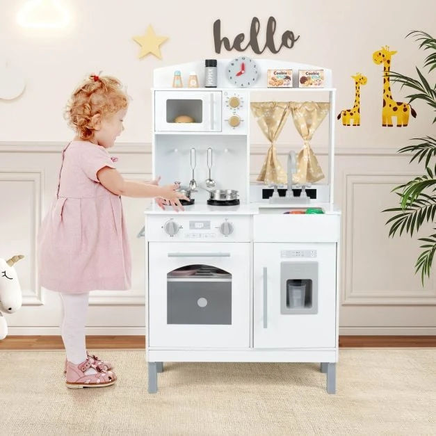 Promotion Medinė žaidimų virtuvė vaikams 3 aukščių su viryklėmis ir ledo gamintuvu balta