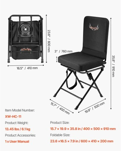 VEVOR Medžioklės kėdė XW-HC-11, 360° pasukama, sulankstoma, 136 kg