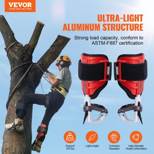 VEVOR Medžių laipiojimo dygliai, aliuminis, raudoni, 1 pora, 37-53 cm