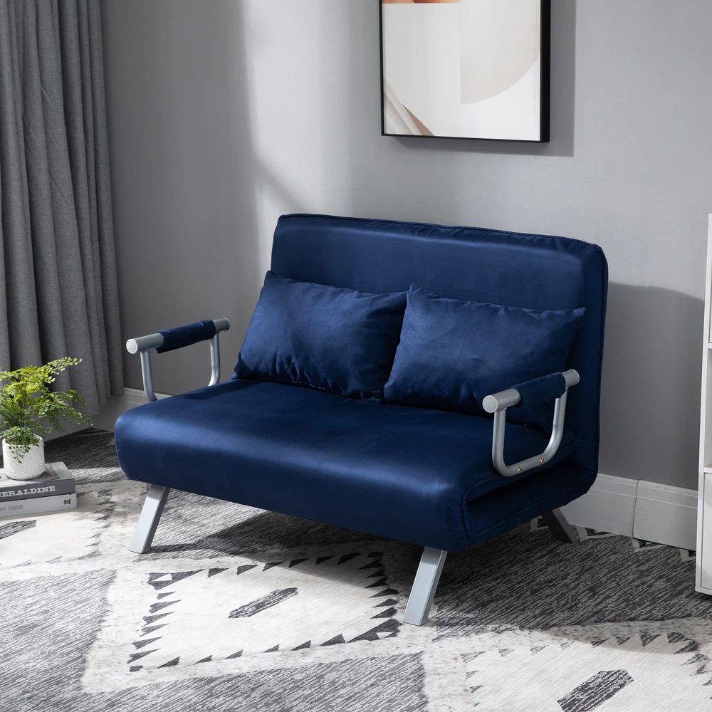 Aosom Mėlyna sofa-lova, 5 padėčių, zomšos imitacija, metalinis rėmas, su pagalvėle