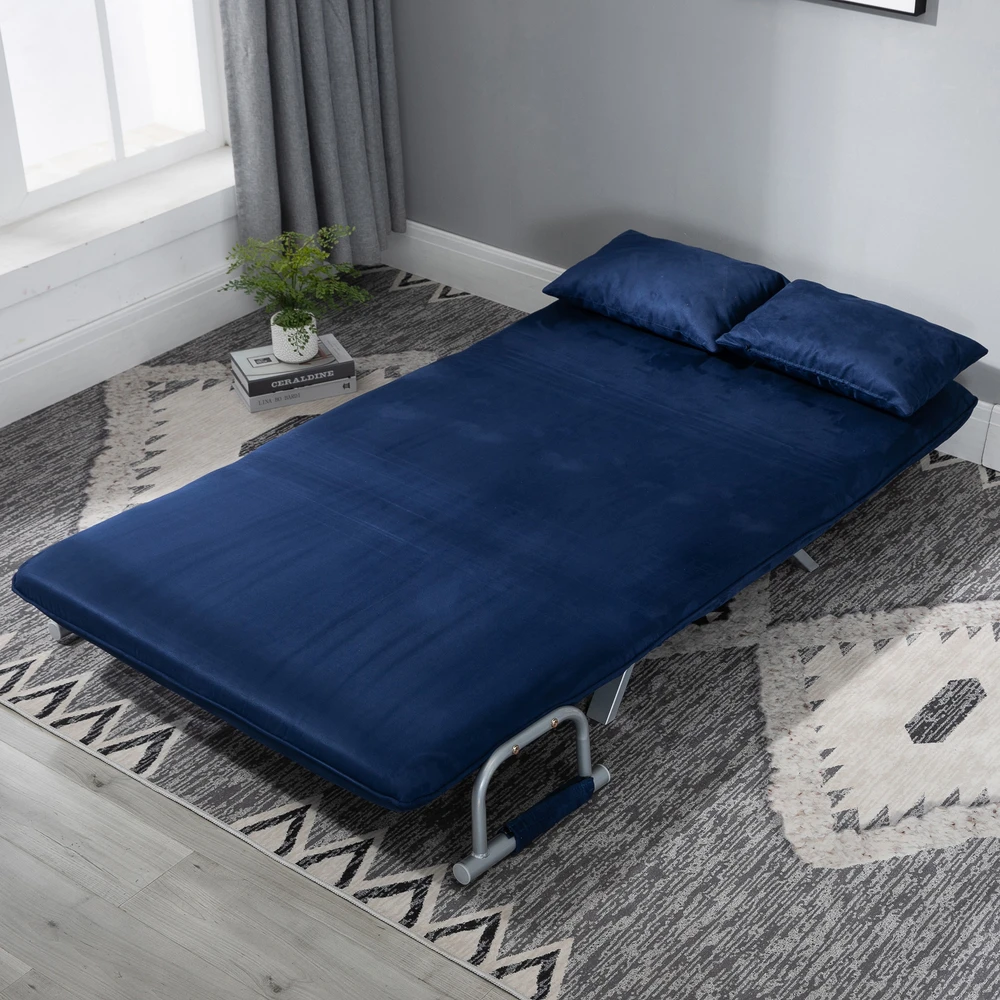 Aosom Mėlyna sofa-lova, 5 padėčių, zomšos imitacija, metalinis rėmas, su pagalvėle