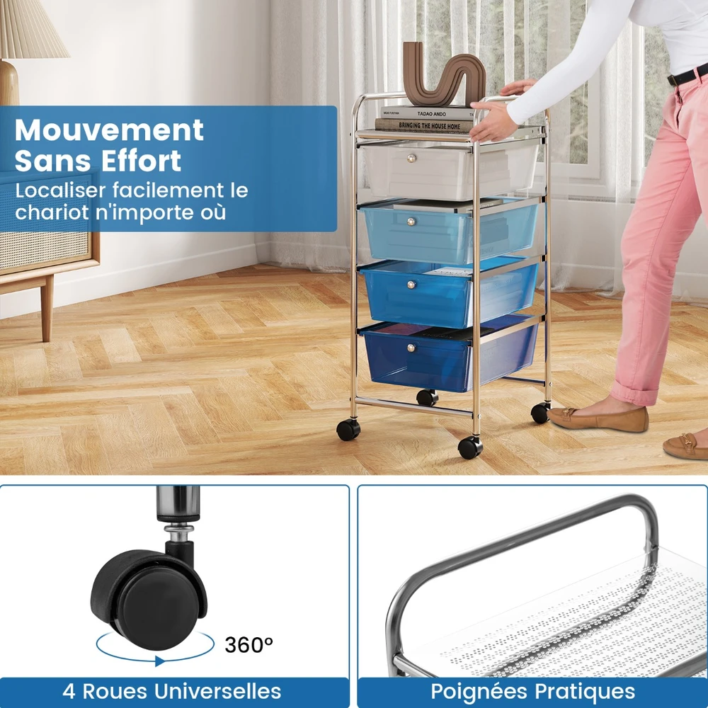 Promotion Mėlynas metalinis vežimėlis su 4 stalčiais
