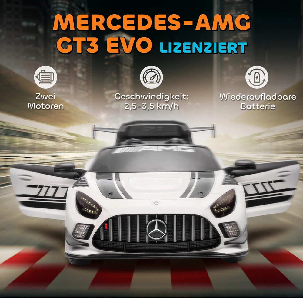 Aosom Mercedes-AMG elektrinis vaikų automobilis, baltas, 12 V, 115 x 66 x 44 cm
