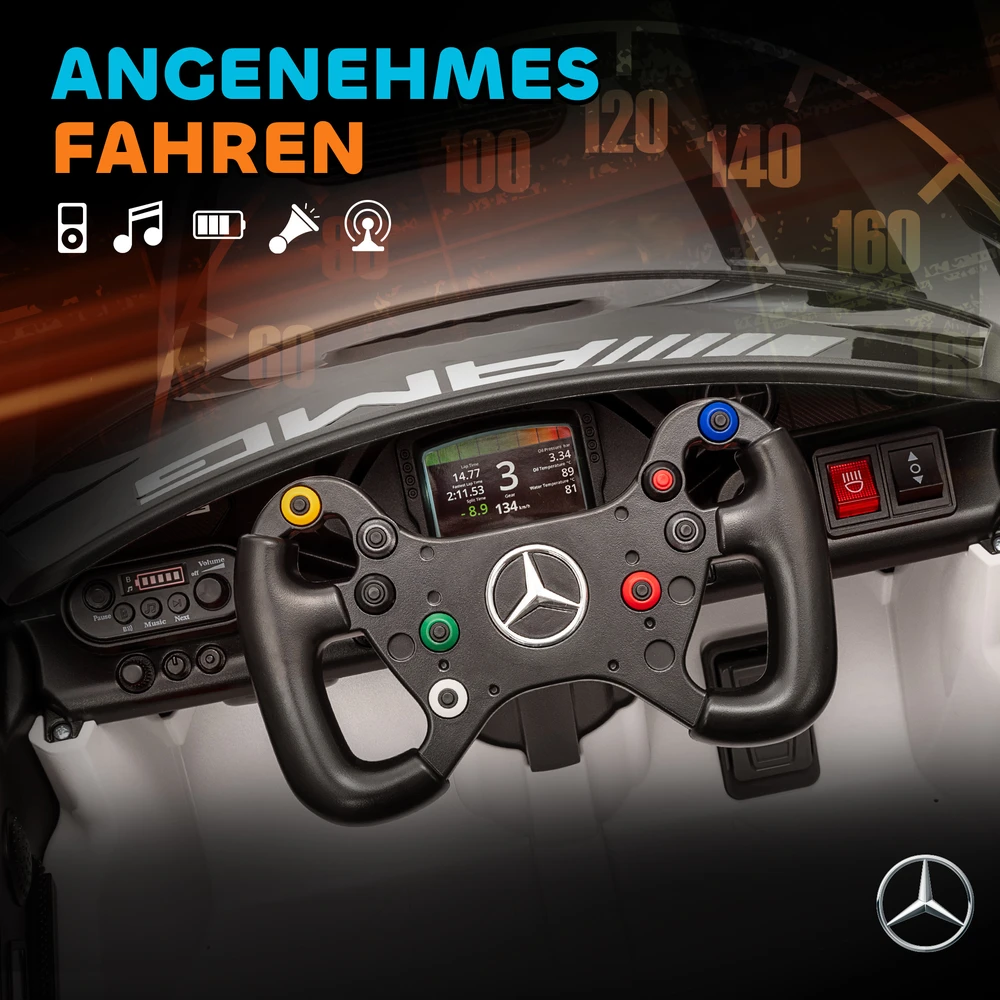 Aosom Mercedes-AMG elektrinis vaikų automobilis, baltas, 12 V, 115 x 66 x 44 cm