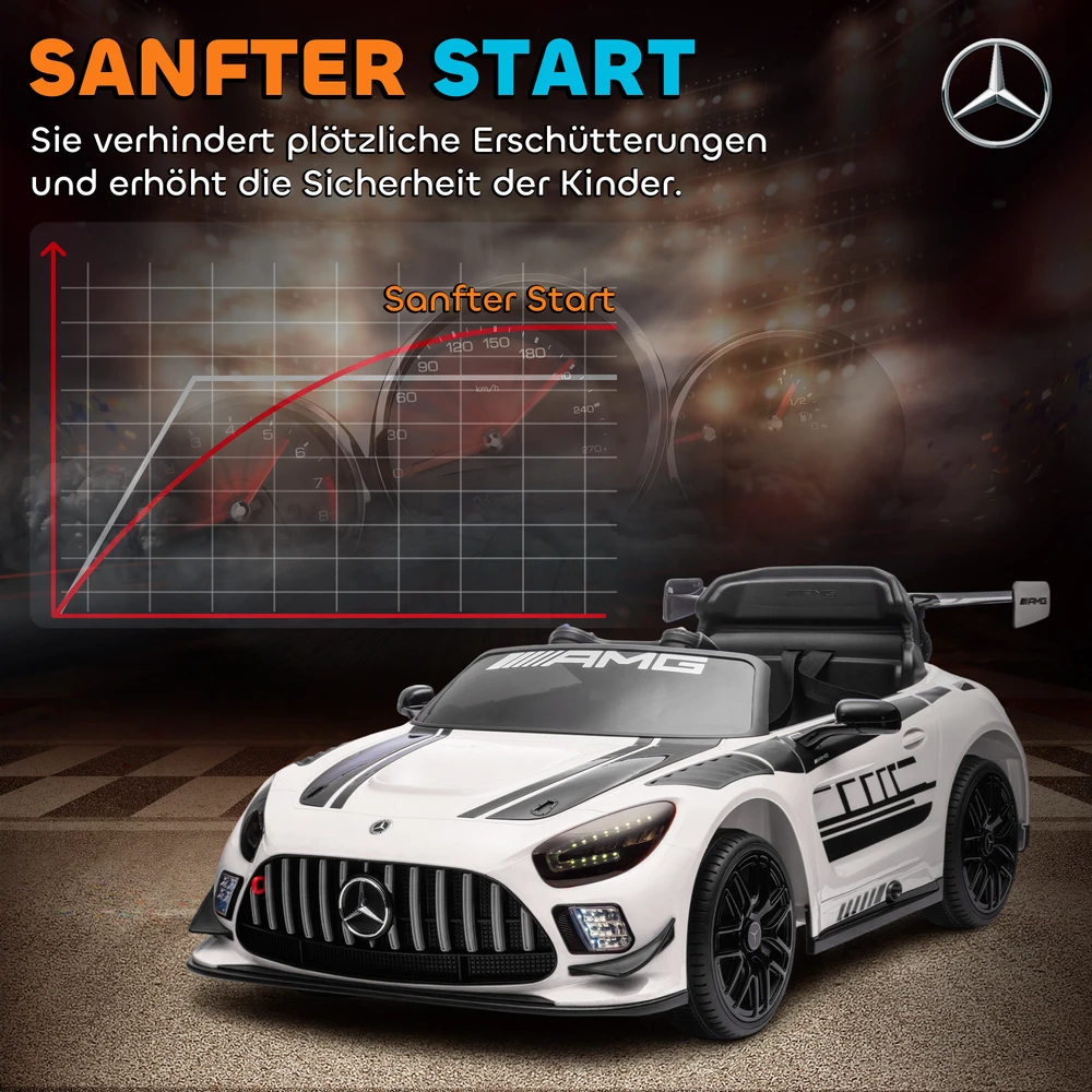 Aosom Mercedes-AMG elektrinis vaikų automobilis, baltas, 12 V, 115 x 66 x 44 cm